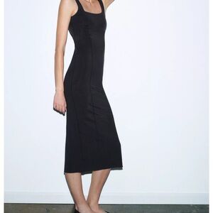 Zara Black Sleeveless Midi Ribbed Dress